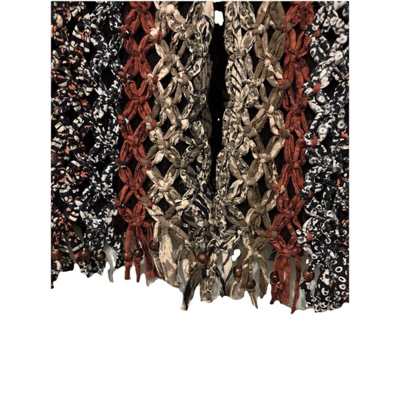 Vintage SANDY STARKMAN Open Jacket Lagenlook Boho Fringe Brown Red multicolor L - Picture 4 of 6